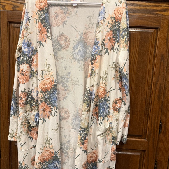 Lularoe Lucille Cardigan L Large White Floral Pockets - Picture 1 of 5